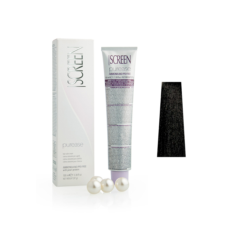 Крем-фарба без аміаку з протеїнами перлів SCREEN Purease 1N (1.0) Black, 100 ml - 1